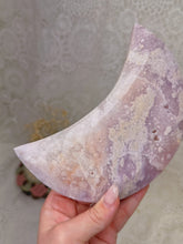 Load image into Gallery viewer, Pink amethyst moon on stand
