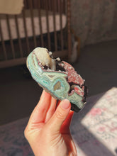 Load image into Gallery viewer, Very rare red druzy amethyst heart with perfect calcite
