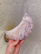 Load image into Gallery viewer, Pink amethyst moon on stand
