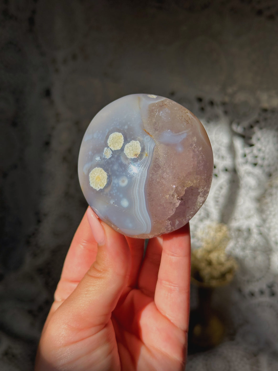Amethyst & orca agate palmstone