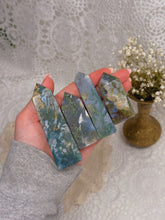 Load image into Gallery viewer, Moss agate tower (you pick)

