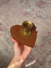 Load image into Gallery viewer, Vintage Brass stand on wooden heart base
