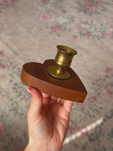 Load image into Gallery viewer, Vintage Brass stand on wooden heart base
