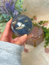 Load image into Gallery viewer, Orca &amp; moss agate sphere
