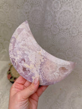 Load image into Gallery viewer, Pink amethyst moon on stand
