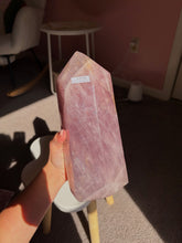 Load image into Gallery viewer, Statement berry colored rose quartz tower

