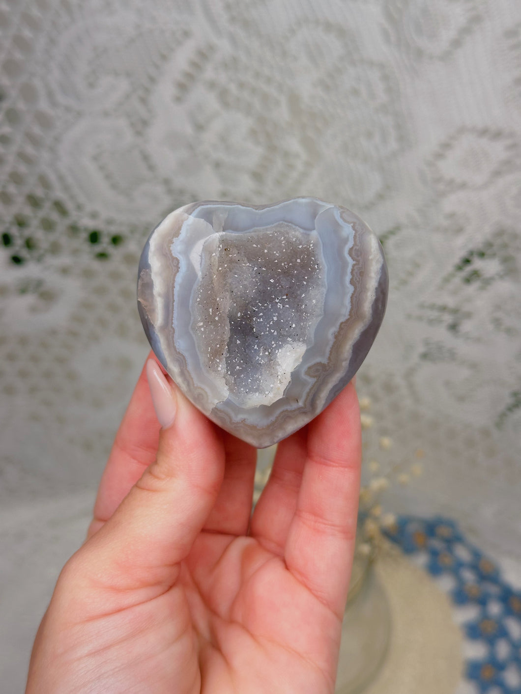 Druzy quartz & agate heart
