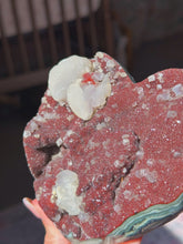 Load image into Gallery viewer, Very rare red druzy amethyst heart with perfect calcite
