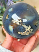 Load image into Gallery viewer, Orca &amp; moss agate sphere
