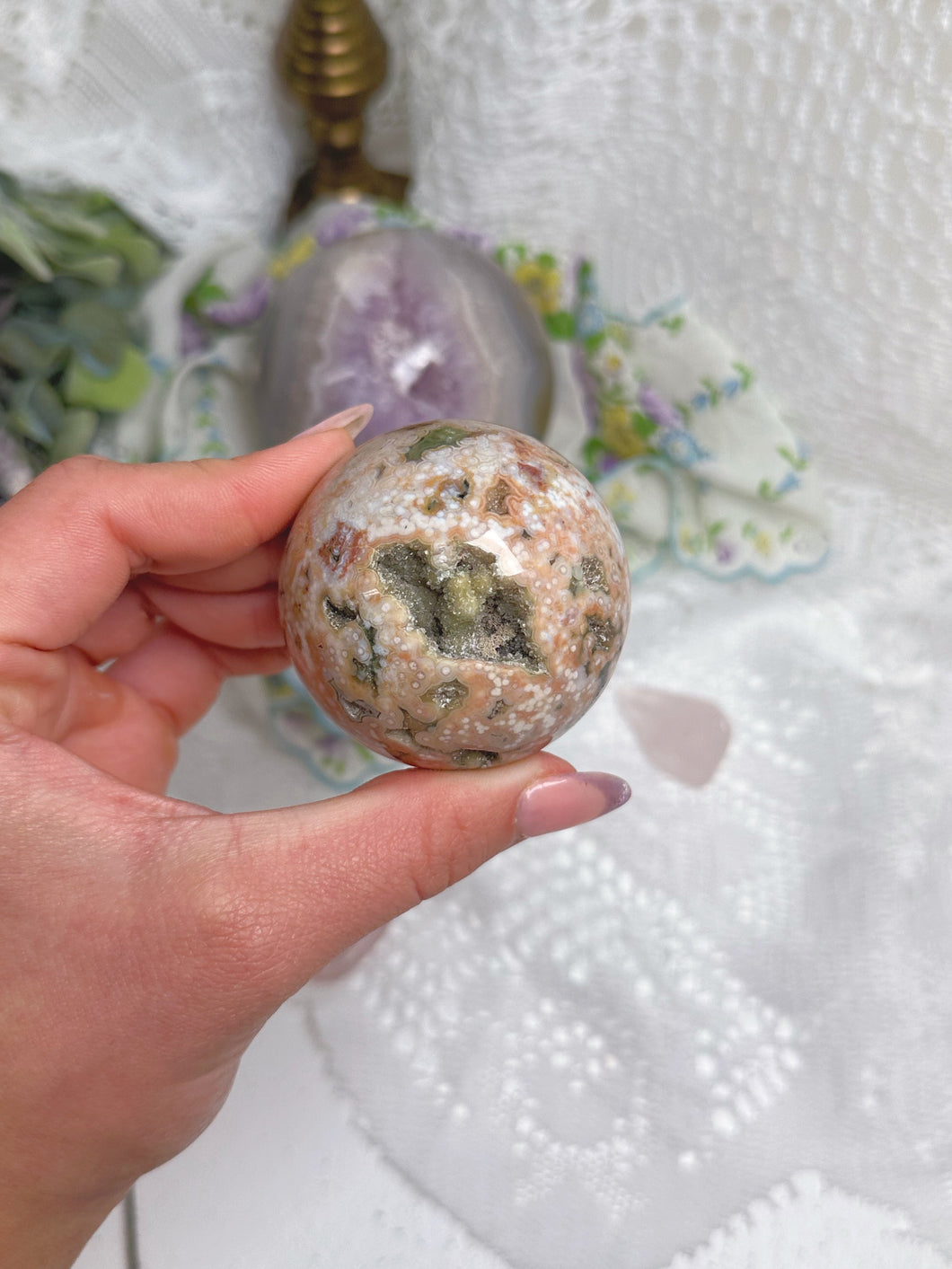 Veinless ocean jasper sphere