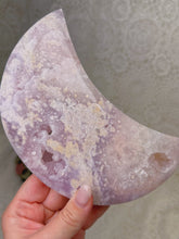 Load image into Gallery viewer, Pink amethyst moon on stand
