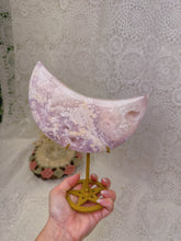 Load image into Gallery viewer, Pink amethyst moon on stand
