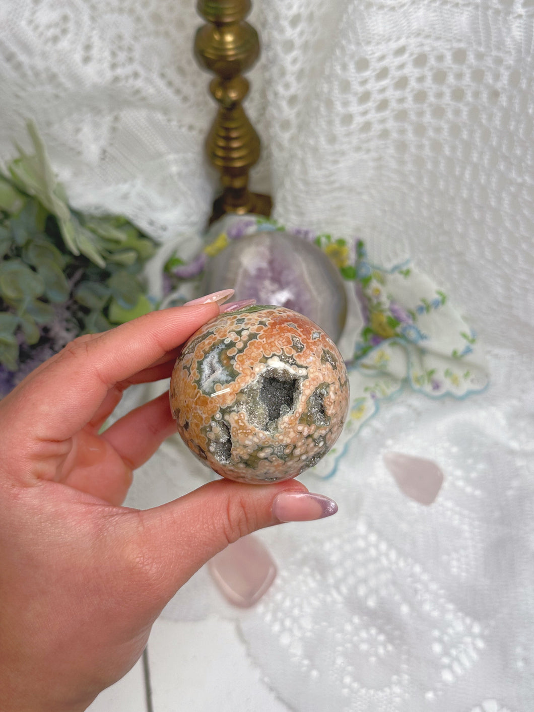 Veinless ocean jasper sphere