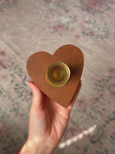 Load image into Gallery viewer, Vintage Brass stand on wooden heart base
