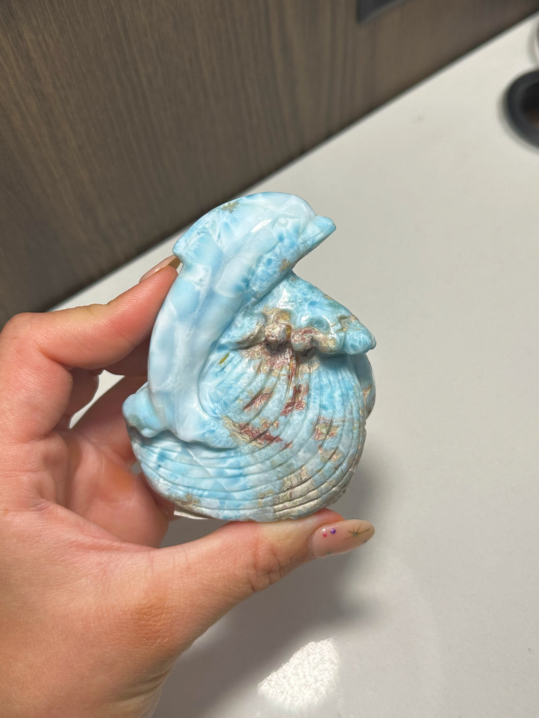 Larimar dolphin carving