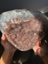 Load image into Gallery viewer, PINK druzy amethyst on a custom made stand
