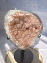 Load image into Gallery viewer, PINK druzy amethyst on a custom made stand
