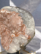 Load image into Gallery viewer, PINK druzy amethyst on a custom made stand
