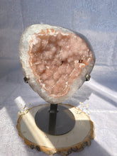 Load image into Gallery viewer, PINK druzy amethyst on a custom made stand
