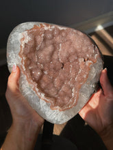 Load image into Gallery viewer, PINK druzy amethyst on a custom made stand
