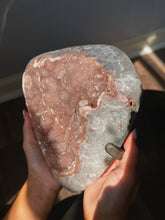 Load image into Gallery viewer, PINK druzy amethyst on a custom made stand

