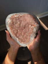 Load image into Gallery viewer, PINK druzy amethyst on a custom made stand
