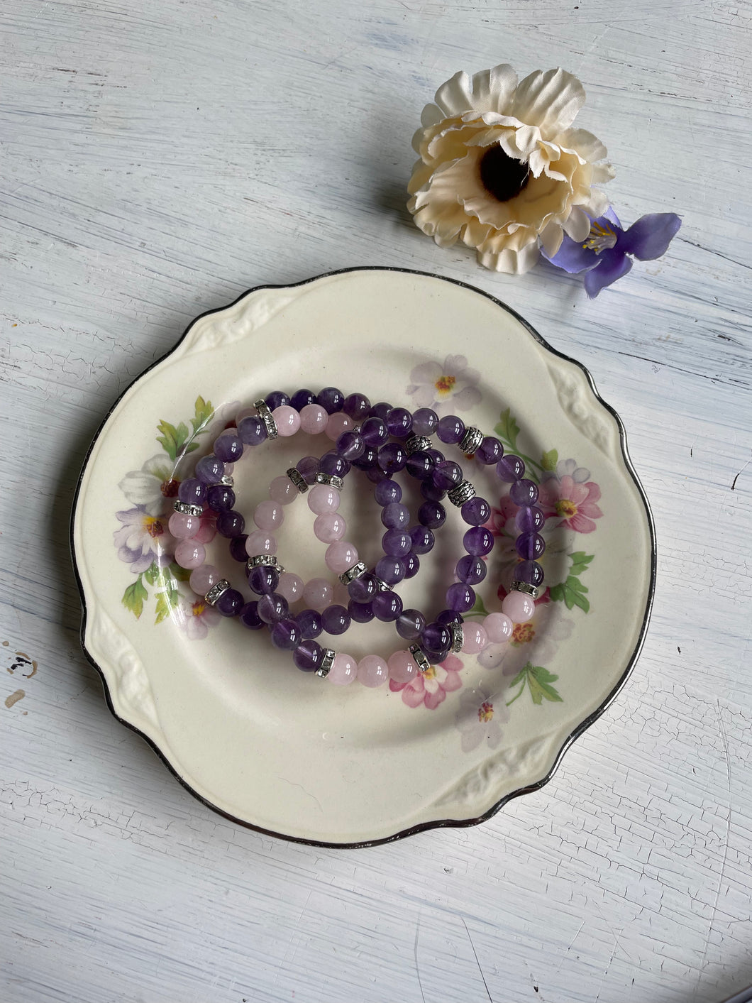 Rose quartz and amethyst bracelet